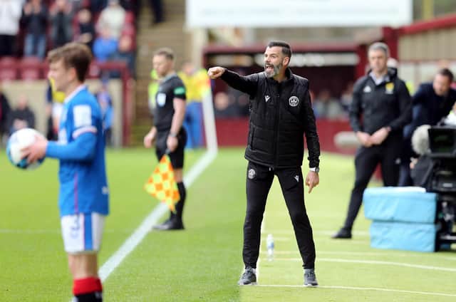 Motherwell manager Stuart Kettlewell issues instructions on the touchline during the cinch Premiership match against Rangers.