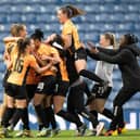 The Glasgow City squad celebrate after winning the league title with an injury-time goal sealing a 1-0 win over Rangers at Ibrox. (Photo by Paul Devlin / SNS Group)