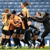 The Glasgow City squad celebrate after winning the league title with an injury-time goal sealing a 1-0 win over Rangers at Ibrox. (Photo by Paul Devlin / SNS Group)