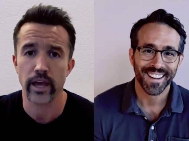 Rob McElhenney (L) and Ryan Reynolds announced their takeover of Wrexham football club with a humorous video extolling the virtues of club sponsor, Ifor Williams Trailers (Photos: Twitter/Wrexham AFC)
