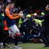 Rangers manager Giovanni van Bronckhorst celebrates at full time against RB Leipzig at Ibrox. (Photo by Craig Williamson / SNS Group)