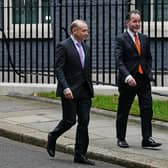 Chief whip Chris Heaton-Harris (left) and former deputy chief whip Christopher Pincher leave 10 Downing Street, London, after their original appointment in February. Picture: PA