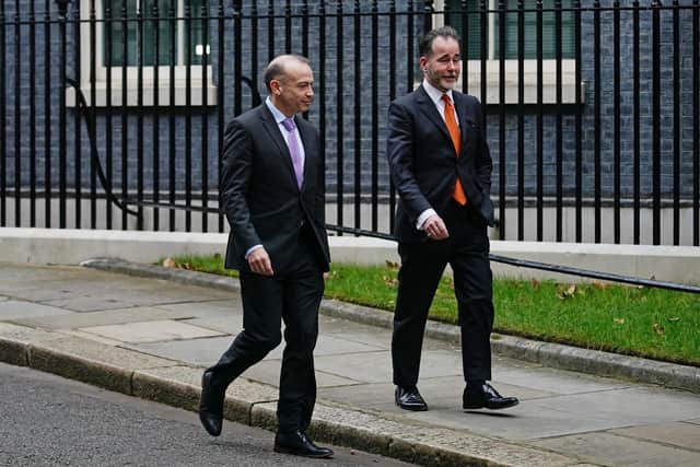 Chief whip Chris Heaton-Harris (left) and former deputy chief whip Christopher Pincher leave 10 Downing Street, London, after their original appointment in February. Picture: PA