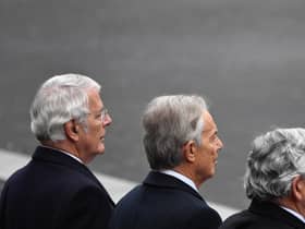 Former Prime Ministers, from left, John Major, Tony Blair and Gordon Brown attend a Remembrance Sunday ceremony in Whitehall in 2021 (Picture: Justin Tallis/WPA pool/Getty Images)