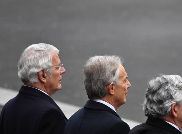 Former Prime Ministers, from left, John Major, Tony Blair and Gordon Brown attend a Remembrance Sunday ceremony in Whitehall in 2021 (Picture: Justin Tallis/WPA pool/Getty Images)