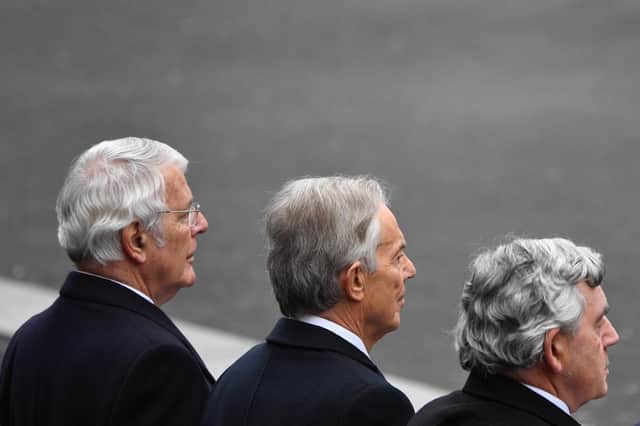 Former Prime Ministers, from left, John Major, Tony Blair and Gordon Brown attend a Remembrance Sunday ceremony in Whitehall in 2021 (Picture: Justin Tallis/WPA pool/Getty Images)