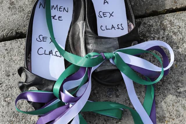 Suffragette coloured ribbons on shoes, highlighting women's concerns about their rights. (Picture: Sole Sisters)