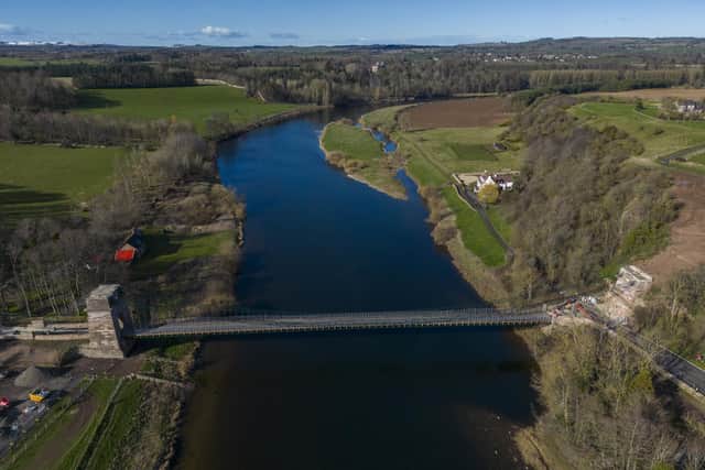 A drone shot of the Union Chain Bridge ahead of its re-opening following two years of works. Picture: Phil Wilkinson