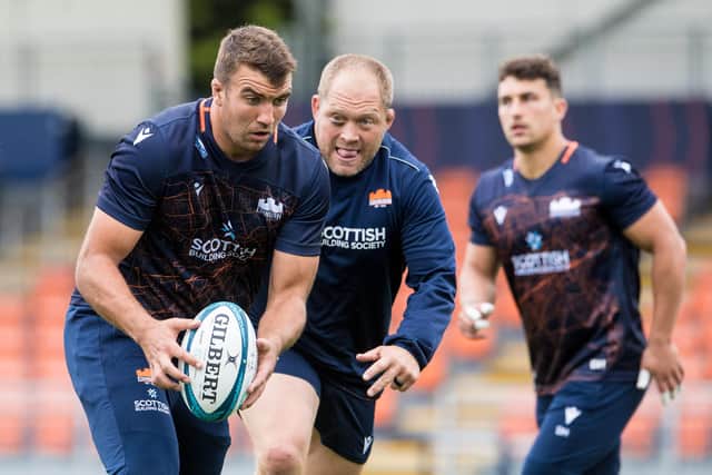 Sam Skinner during an Edinburgh Rugby Training Session at the DAM Health Stadium, on October 04, 2022, in Edinburgh, Scotland. (Photo by Ross Parker / SNS Group)