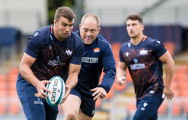 Sam Skinner during an Edinburgh Rugby Training Session at the DAM Health Stadium, on October 04, 2022, in Edinburgh, Scotland. (Photo by Ross Parker / SNS Group)