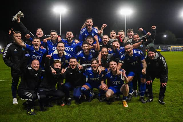 Darvel celebrates a famous win over Aberdeen in the Scottish Cup. (Photo by Rob Casey / SNS Group)