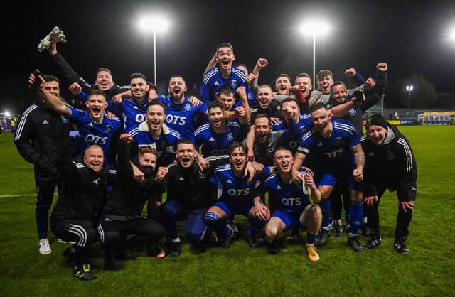 Darvel celebrates a famous win over Aberdeen in the Scottish Cup. (Photo by Rob Casey / SNS Group)