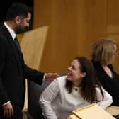 Humza Yousaf and Kate Forbes looked cordial enough on Tuesday but the former finance secretary turned down the new First Minister's offer to become rural affairs secretary (Picture: Jeff J Mitchell/Getty Images)