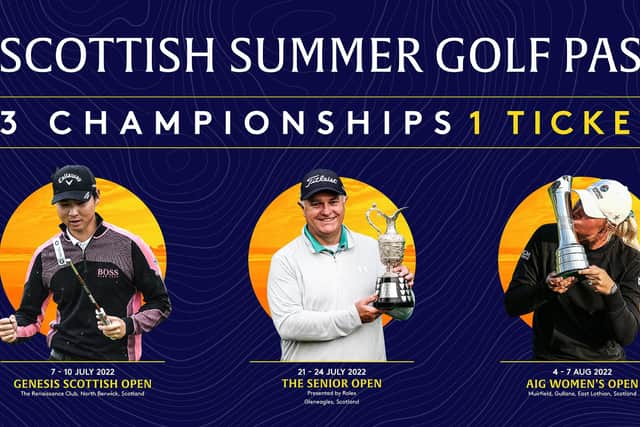 The Scottish Summer Golf Pass covers the Genesis Scottish Open, the Senior Open and the AIG Women's Open.