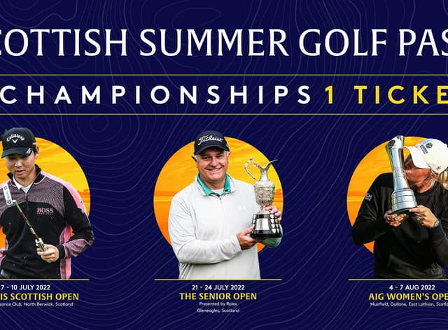The Scottish Summer Golf Pass covers the Genesis Scottish Open, the Senior Open and the AIG Women's Open.