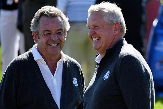 Tony Jacklin with Colin Montgomerie during the 2016 Ryder Cup Captains Matches at Hazeltine. Picture: Ross Kinnaird/Getty Images.