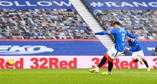 Rangers James Tavernier misses a first half penalty during a Scottish Premiership match between Rangers and Ross County at Ibrox, on January 23, 2021, in Glasgow, Scotland. (Photo by Rob Casey / SNS Group)