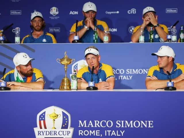 Winning European captain Luke Donald talks to the media during a press conference after his side's win in the 44th Ryder Cup in Rome. Picture: Andrew Redington/Getty Images.