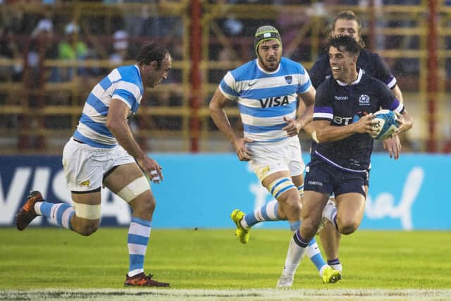 Adam Hastings in action for Scotland in the 44-15 win over Argentina in 2018. Picture: Gary Hutchison/SNS