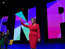 First Minister Nicola Sturgeon after delivering her keynote speech during the SNP conference at The Event Complex Aberdeen (TECA) in Aberdeen, Scotland