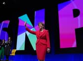 First Minister Nicola Sturgeon after delivering her keynote speech during the SNP conference at The Event Complex Aberdeen (TECA) in Aberdeen, Scotland