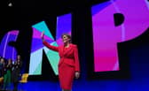 First Minister Nicola Sturgeon after delivering her keynote speech during the SNP conference at The Event Complex Aberdeen (TECA) in Aberdeen, Scotland