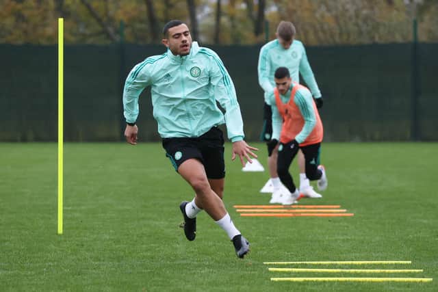 Giorgos Giakoumakis during a Celtic training session at Lennoxtown.