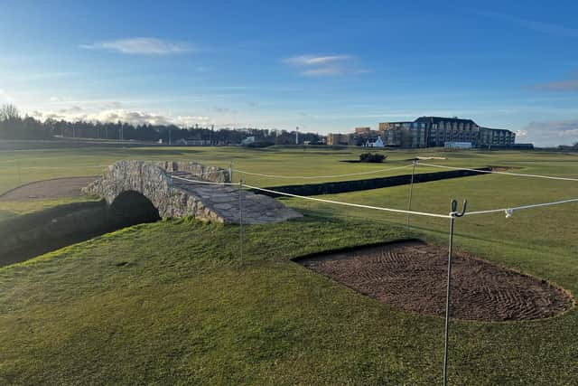 The view from the green side of the Swilcan Bridge after the removal of the controversial stonework.