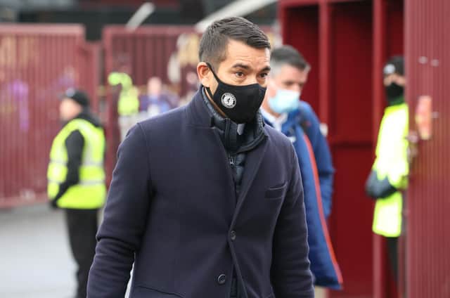 Rangers manager Giovanni van Bronckhorst arrives at Tynecastle.