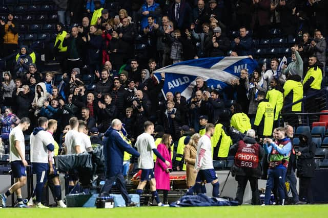 Scotland fans and players celebrate qualification for Euro 2024 at the end of the 3-3 draw with Norway at Hampden. (Photo by Craig Foy / SNS Group)