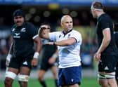 Referee Jaco Peyper of South Africa makes a call during the International Test match between the New Zealand All Blacks and Ireland last weekend.