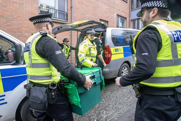 Officers from Police Scotland outside the SNP headquarters in Edinburgh following the arrest of former chief executive Peter Murrell in April 2023. Mr Murrell was later released without charge, pending further enquiries. Picture: PA