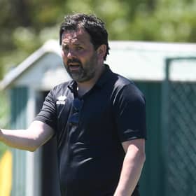 Paul Hartley issues instructions to his Hartlepool side during a pre-season friendly against Hibs in Portugal