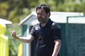 Paul Hartley issues instructions to his Hartlepool side during a pre-season friendly against Hibs in Portugal