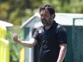 Paul Hartley issues instructions to his Hartlepool side during a pre-season friendly against Hibs in Portugal