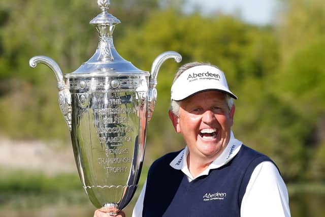 Colin Montgomerie with the Alfred S. Bourne Trophy after winning the 2014 Senior PGA Championship. Picture: Gregory Shamus/Getty Images