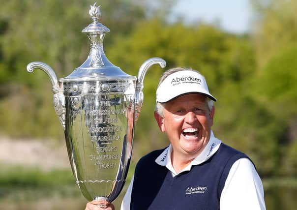 Colin Montgomerie with the Alfred S. Bourne Trophy after winning the 2014 Senior PGA Championship. Picture: Gregory Shamus/Getty Images