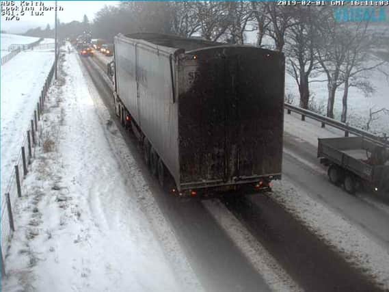 The broken down lorry blocking the A96 at Keith. Picture: Traffic Scotland