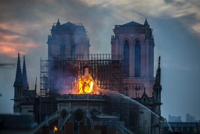 The fire broke out on Monday afternoon and quickly spread across the building, collapsing the spire. The cause is yet unknown but officials said it was possibly linked to ongoing renovation work.