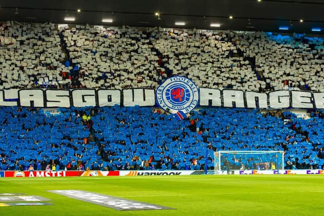 Rangers fans create a display ahead of a Europa League clash