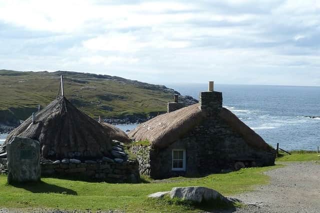 Gearrannan is positioned at the end of a road with just the Atlantic beyond. These two blackhouses are near the end of the main street overlooking the bay.