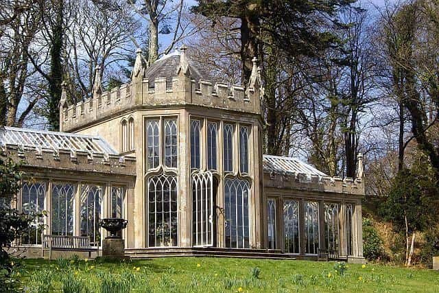 The camellia house at Culzean Castle is a gothic conservatory originally designed as an orangery by architect James Donaldson in 1818. A furnace at the back of the building supplied under-floor heating.