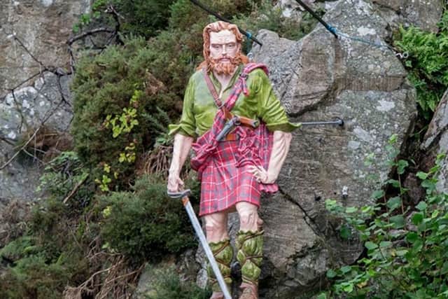 This sculpture of Rob Roy is poised on the banks of the Culter Burn at Peterculter, near Aberdeen, where the Scots hero is said to have jumped across the water in pursuit of Redcoats. Roy has been commemorated here since 1850.  PIC: David J Mitchell.