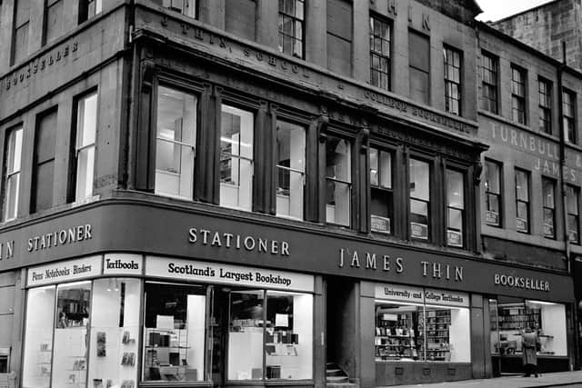 A favourite of Edinburgh University students, James Thin stationer and bookseller developed a foothold in Edinburgh during the 20th century, with a number of shops including the famous corner store at South Bridge (now Blackwells).