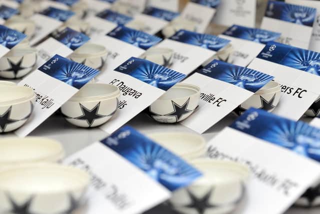 Teams are laid out ahead of a UEFA Champions League draw in Nyon