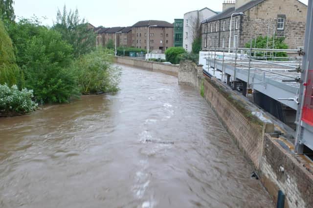 The Water of Leith was at a very high level and was running very quickly following the rain.