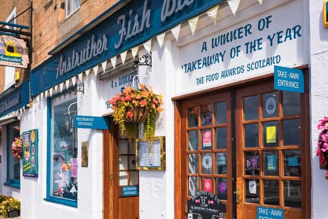 The award-winning Anstruther Fish and Chip Bar boasts royal and famous customers and is located right on the picturesque harbour of this East Neuk village.