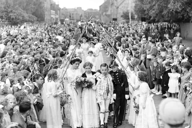 The Queen and her attendants at Dalkeith Gala Day in 1954.