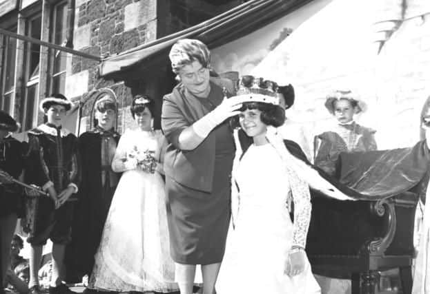 Crowning Maureen Lawson, the Gala Queen at Biggar Gala Day in July 1966.