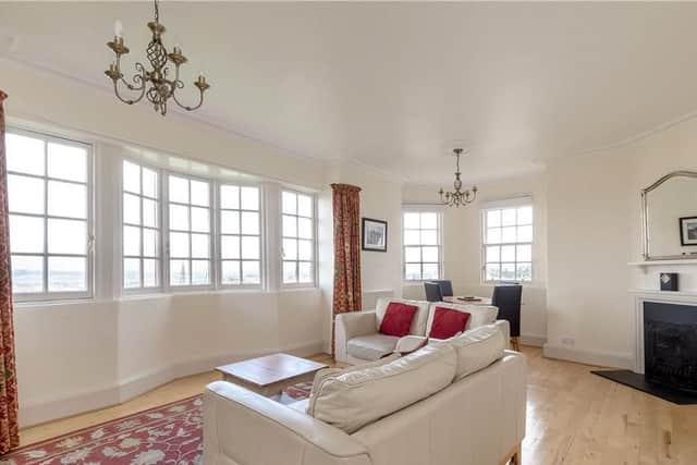 The spacious living room has some of the best views.